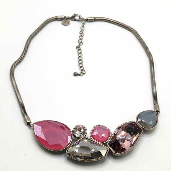 Touchstone Crystal Swarovski Necklace, Pink Purple Blue Crystal, Snake Chain 18" - Picture 3 of 11